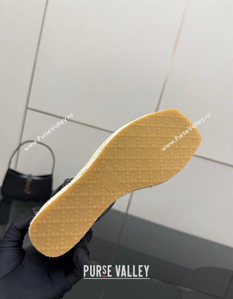 Gucci Espadrille Wedge Sandals 10cm in Leather with Horsebit Black 2025 GG082802 (MD-250828035)