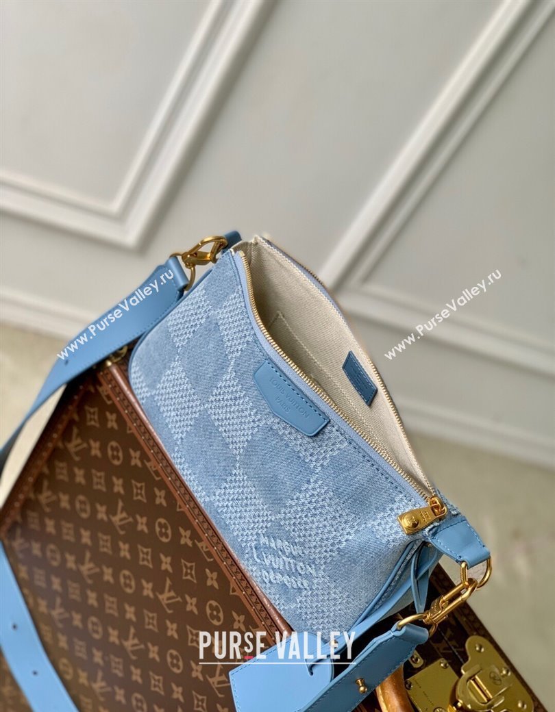 Louis Vuitton Mens Pochette Accessories XL Crossbody Bag in Blue Damier Denim 3D Canvas N00204 2025 (KI-2508110023)