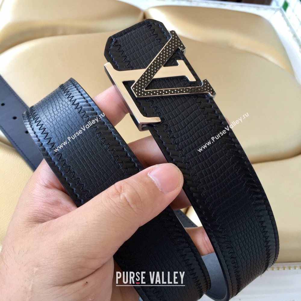 Louis Vuitton Lizard Embossed Calfskin Belt 3.8cm with LV Buckle Navy Blue/Silver 2021 (99-21011217)