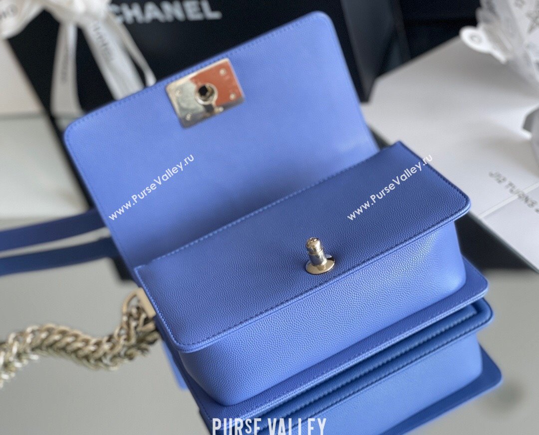 Chanel Original Grained Calfskin Small Boy Flap Bag Light Gold/Blue 2023 Top Quality (MHE-23102512)