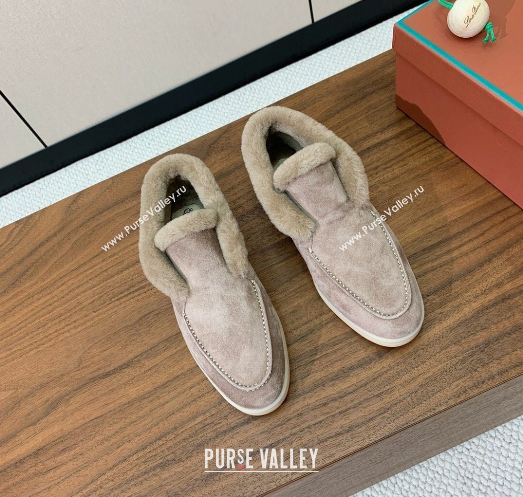 Loro Piana Open Walk Ankle Boots in Suede and Wool Fur Camel 2025 LP101102 (HH-251211028)