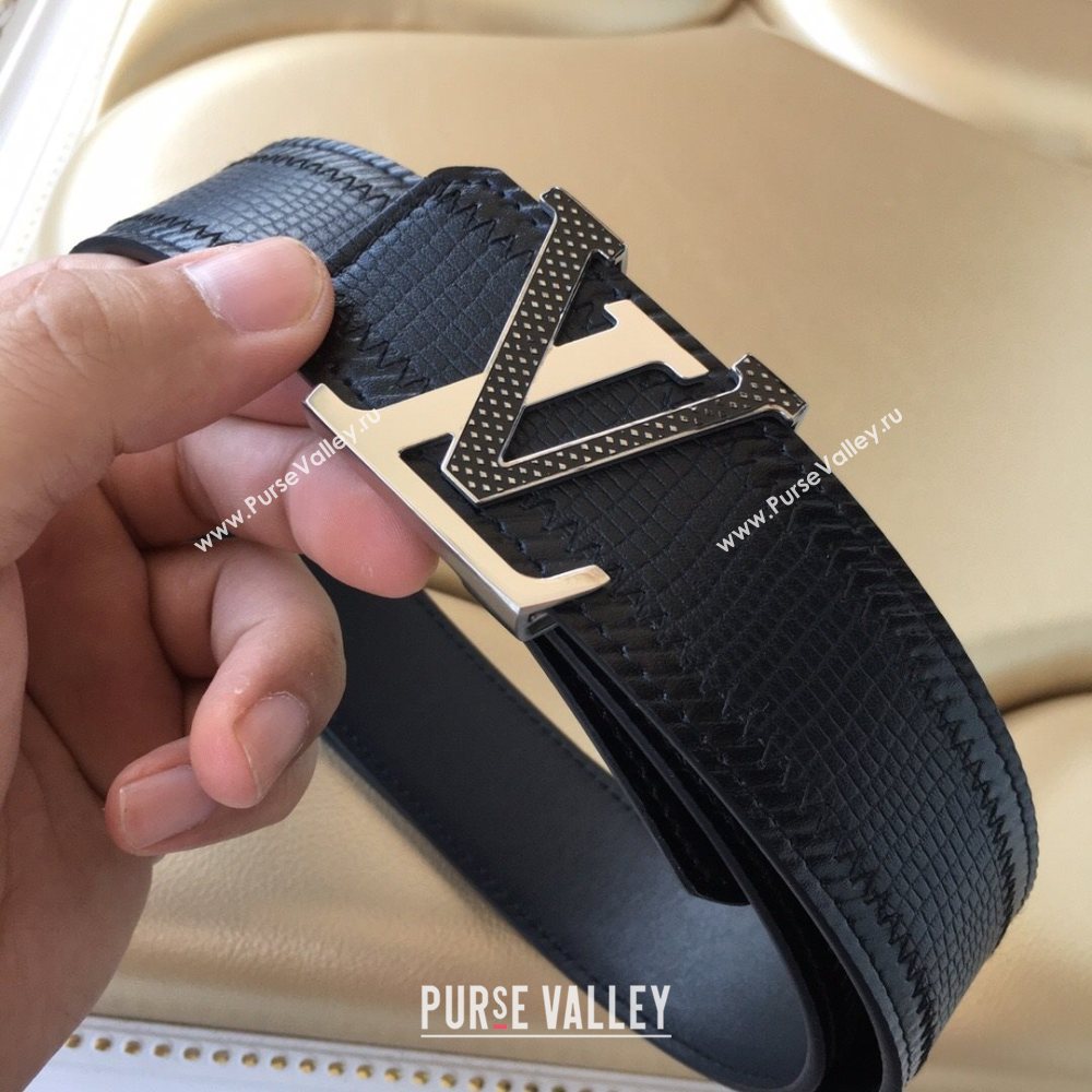 Louis Vuitton Lizard Embossed Calfskin Belt 3.8cm with LV Buckle Navy Blue/Silver 2021 (99-21011217)