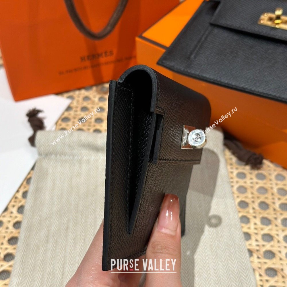 Hermes Kelly Pocket Compact Wallet in Epsom Leather Black/Silver 2024（Handmade） (XX-241030011)