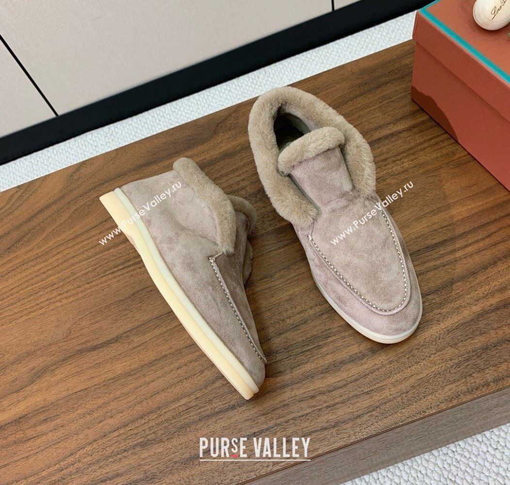 Loro Piana Open Walk Ankle Boots in Suede and Wool Fur Camel 2025 LP101102 (HH-251211028)