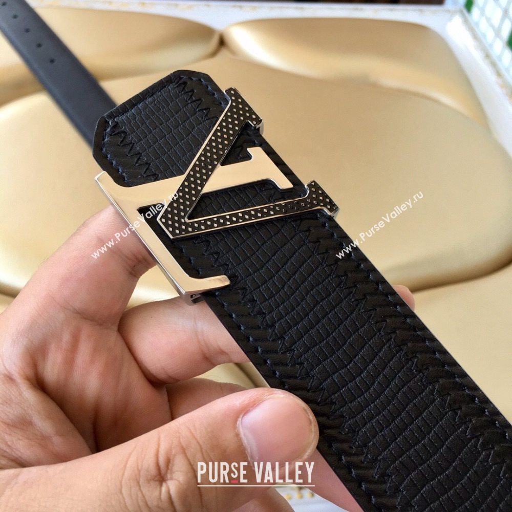Louis Vuitton Lizard Embossed Calfskin Belt 3.8cm with LV Buckle Navy Blue/Silver 2021 (99-21011217)