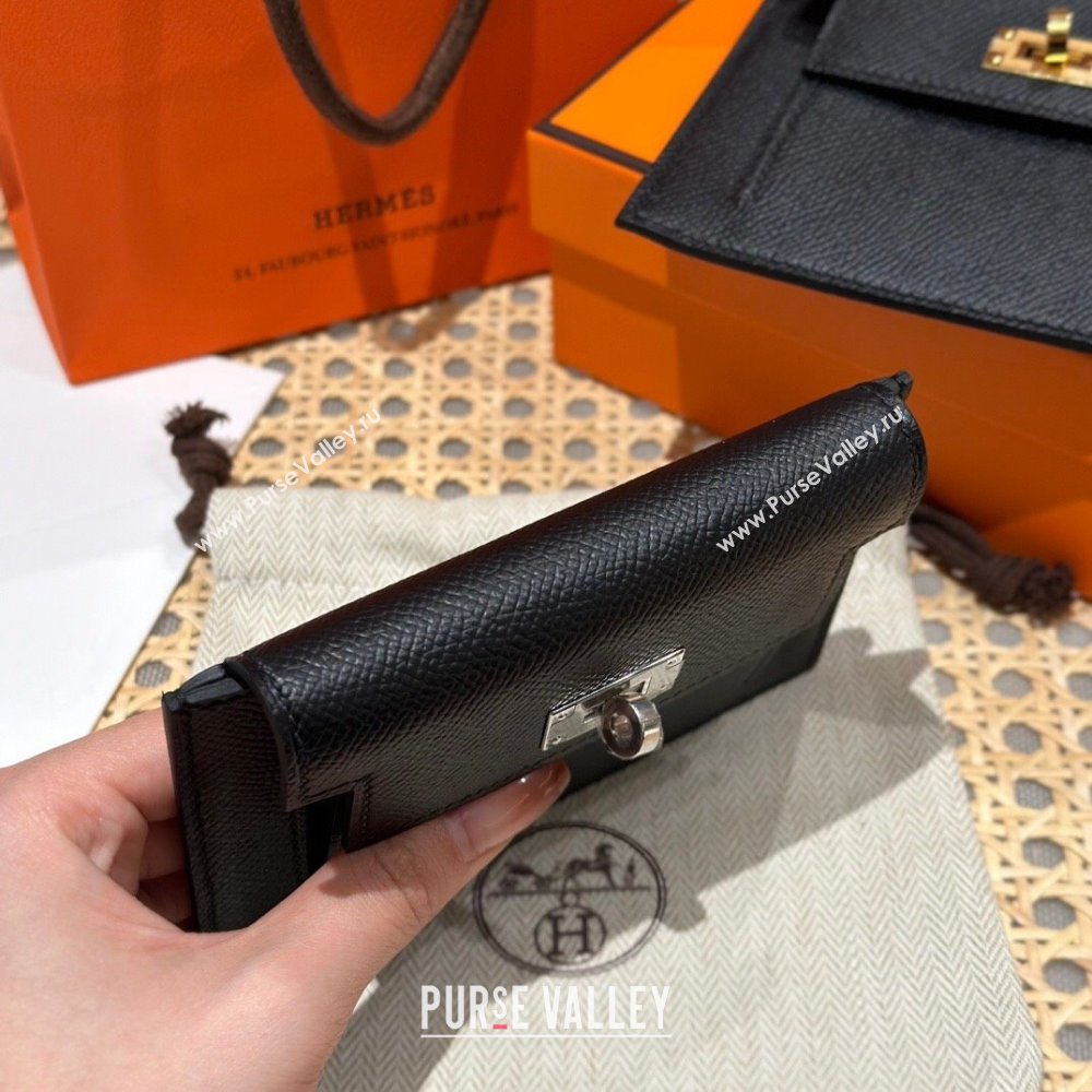 Hermes Kelly Pocket Compact Wallet in Epsom Leather Black/Silver 2024（Handmade） (XX-241030011)