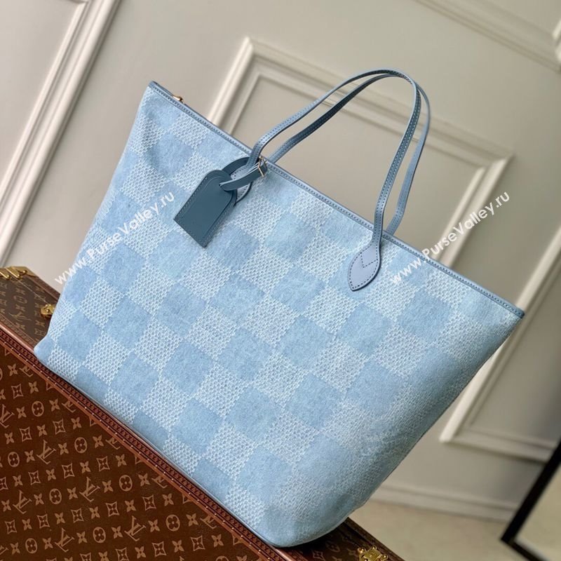 Louis Vuitton Mens Nevereverfull Tote Bag in Blue Damier Denim 3D Canvas N00198 2025 (KI-2508110024)