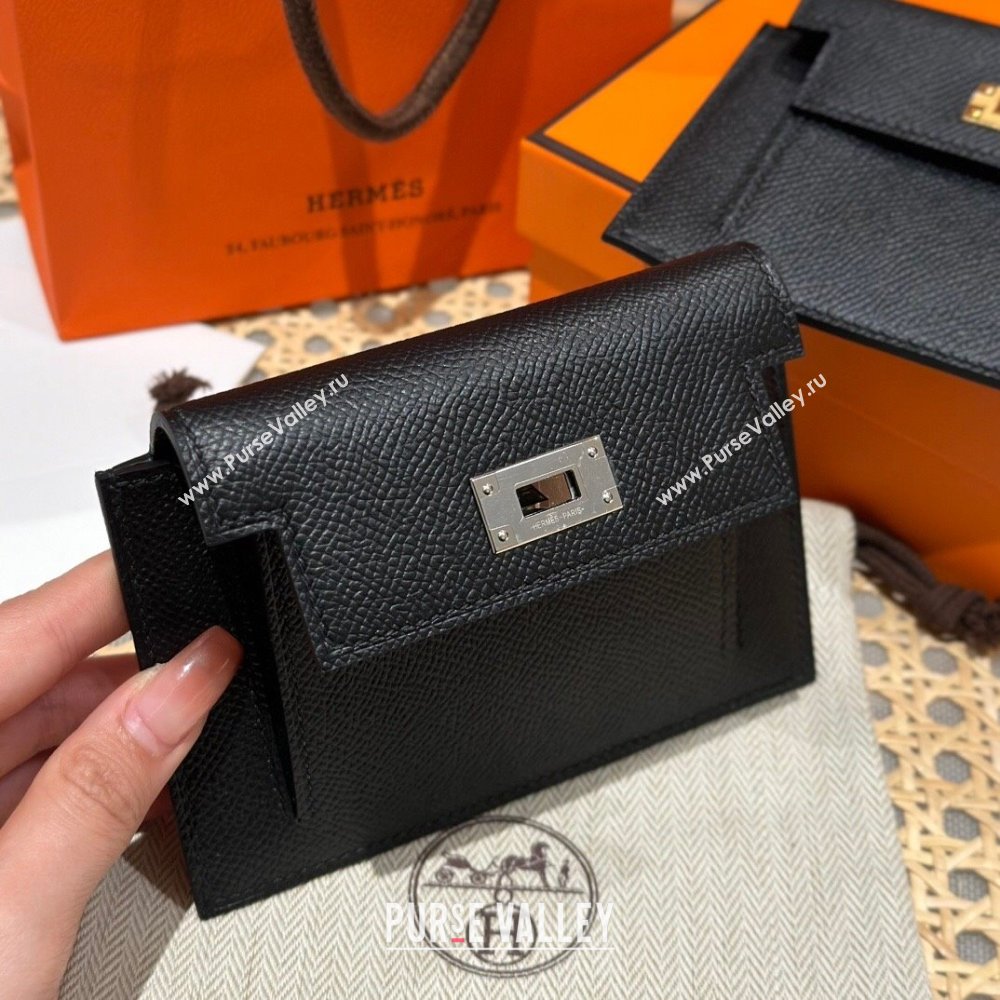 Hermes Kelly Pocket Compact Wallet in Epsom Leather Black/Silver 2024（Handmade） (XX-241030011)