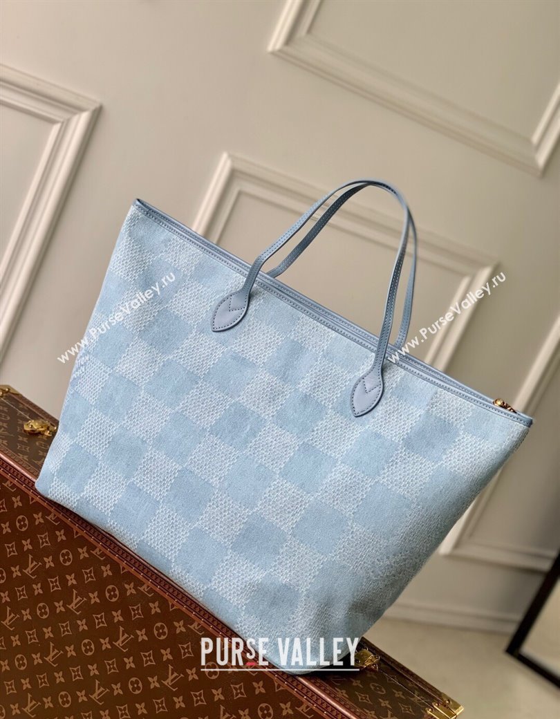 Louis Vuitton Mens Nevereverfull Tote Bag in Blue Damier Denim 3D Canvas N00198 2025 (KI-2508110024)