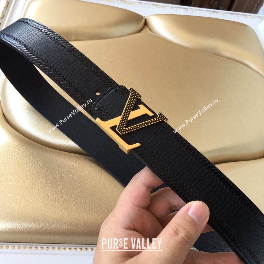 Louis Vuitton Lizard Embossed Calfskin Belt 3.8cm with LV Buckle Navy Blue/Gold 2021 (99-21011218)