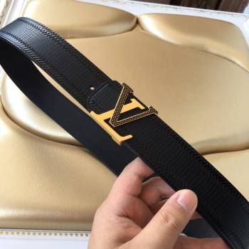 Louis Vuitton Lizard Embossed Calfskin Belt 3.8cm with LV Buckle Navy Blue/Gold 2021 (99-21011218)