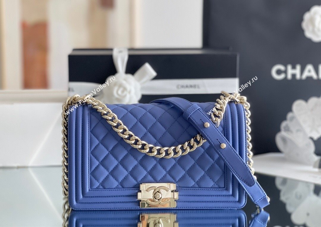 Chanel Original Grained Calfskin Medium Boy Flap Bag Light Gold/Blue 2023 Top Quality (MHE-23102513)