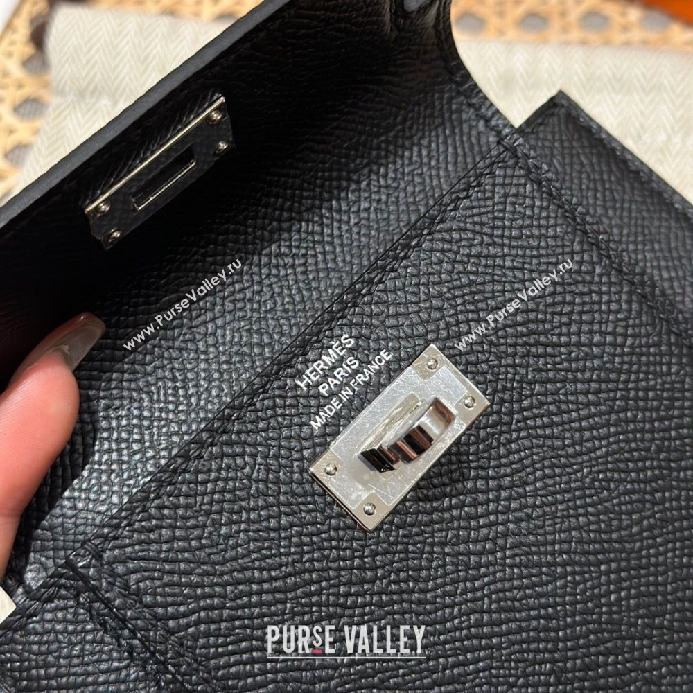 Hermes Kelly Pocket Compact Wallet in Epsom Leather Black/Silver 2024（Handmade） (XX-241030011)