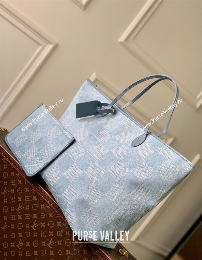 Louis Vuitton Mens Nevereverfull Tote Bag in Blue Damier Denim 3D Canvas N00198 2025 (KI-2508110024)