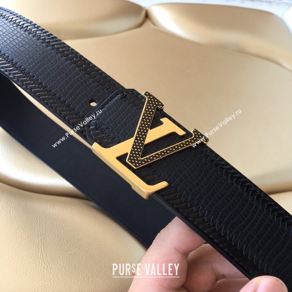 Louis Vuitton Lizard Embossed Calfskin Belt 3.8cm with LV Buckle Navy Blue/Gold 2021 (99-21011218)