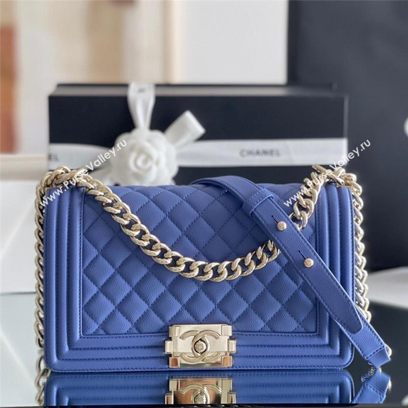 Chanel Original Grained Calfskin Medium Boy Flap Bag Light Gold/Blue 2023 Top Quality (MHE-23102513)