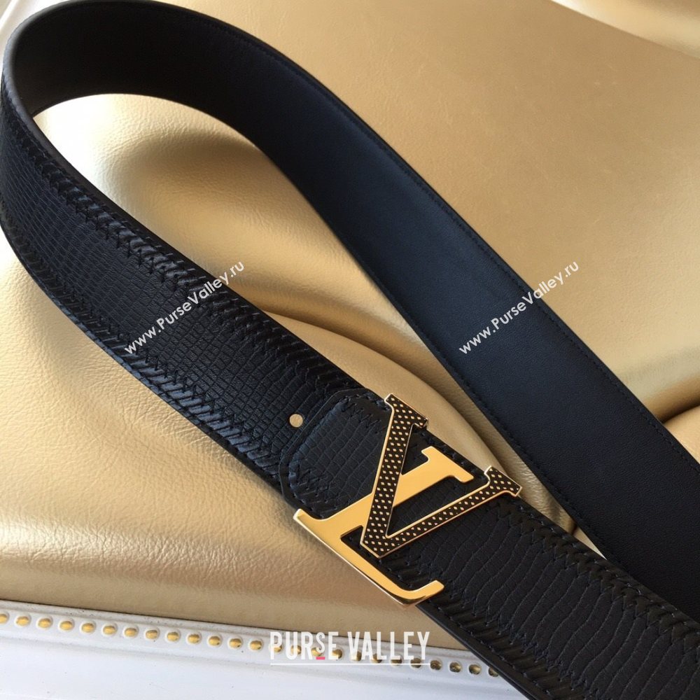 Louis Vuitton Lizard Embossed Calfskin Belt 3.8cm with LV Buckle Navy Blue/Gold 2021 (99-21011218)