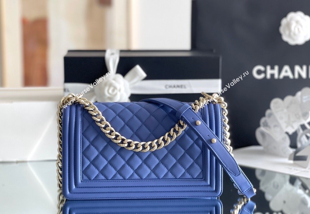 Chanel Original Grained Calfskin Medium Boy Flap Bag Light Gold/Blue 2023 Top Quality (MHE-23102513)