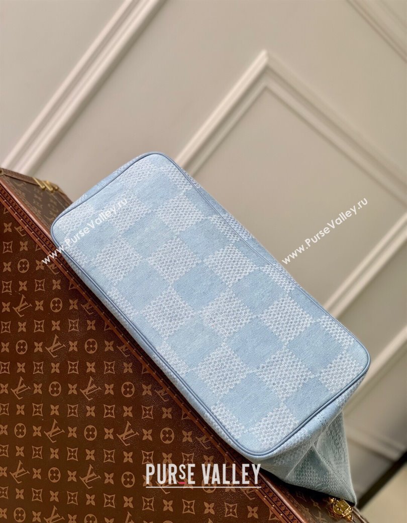 Louis Vuitton Mens Nevereverfull Tote Bag in Blue Damier Denim 3D Canvas N00198 2025 (KI-2508110024)