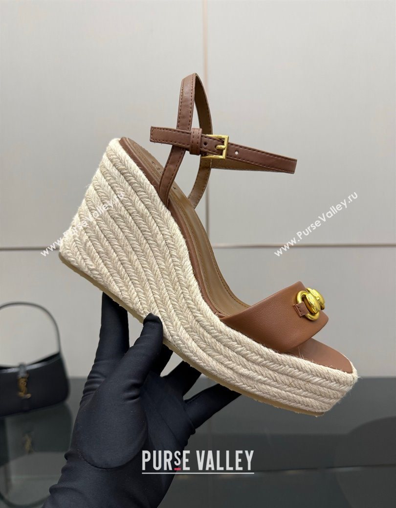 Gucci Espadrille Wedge Sandals 10cm in Leather with Horsebit Brown 2025 GG082802 (MD-250828036)