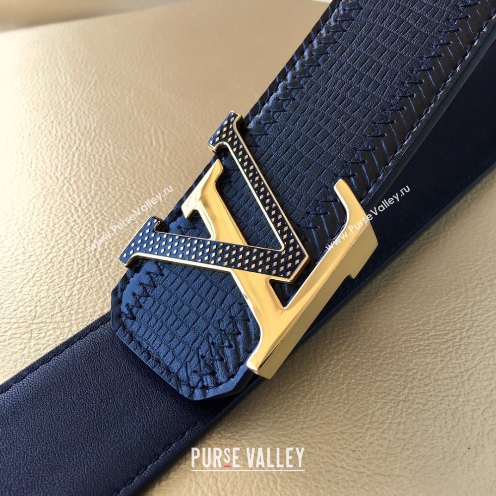 Louis Vuitton Lizard Embossed Calfskin Belt 3.8cm with LV Buckle Navy Blue/Gold 2021 (99-21011218)