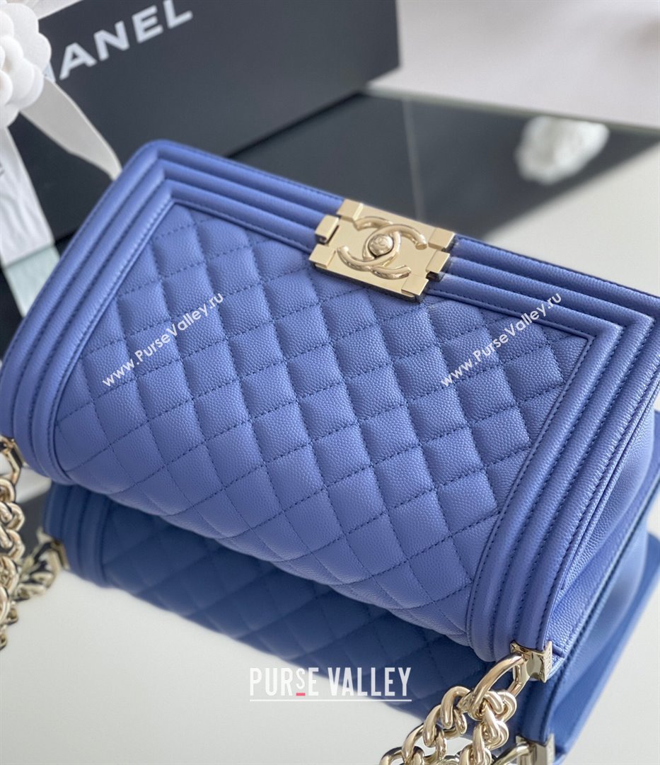 Chanel Original Grained Calfskin Medium Boy Flap Bag Light Gold/Blue 2023 Top Quality (MHE-23102513)