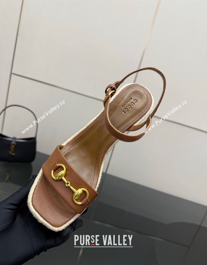 Gucci Espadrille Wedge Sandals 10cm in Leather with Horsebit Brown 2025 GG082802 (MD-250828036)