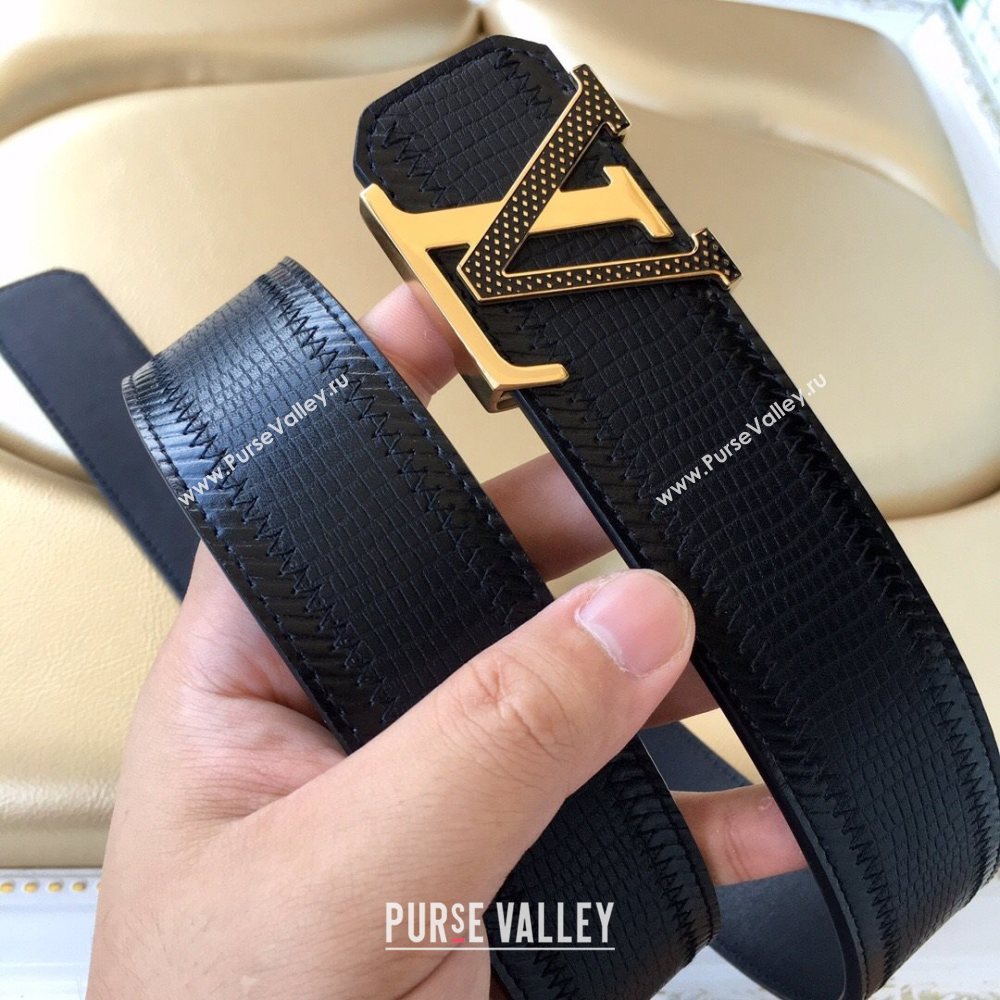 Louis Vuitton Lizard Embossed Calfskin Belt 3.8cm with LV Buckle Navy Blue/Gold 2021 (99-21011218)