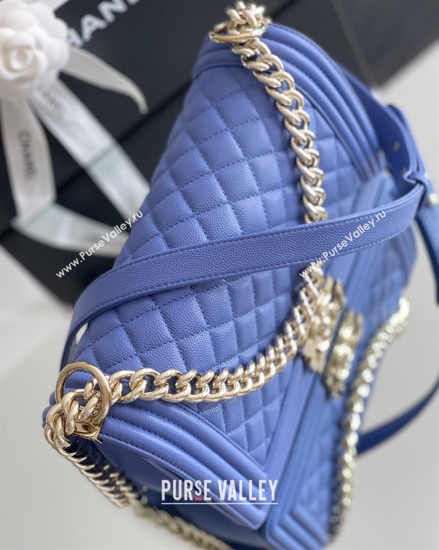 Chanel Original Grained Calfskin Medium Boy Flap Bag Light Gold/Blue 2023 Top Quality (MHE-23102513)