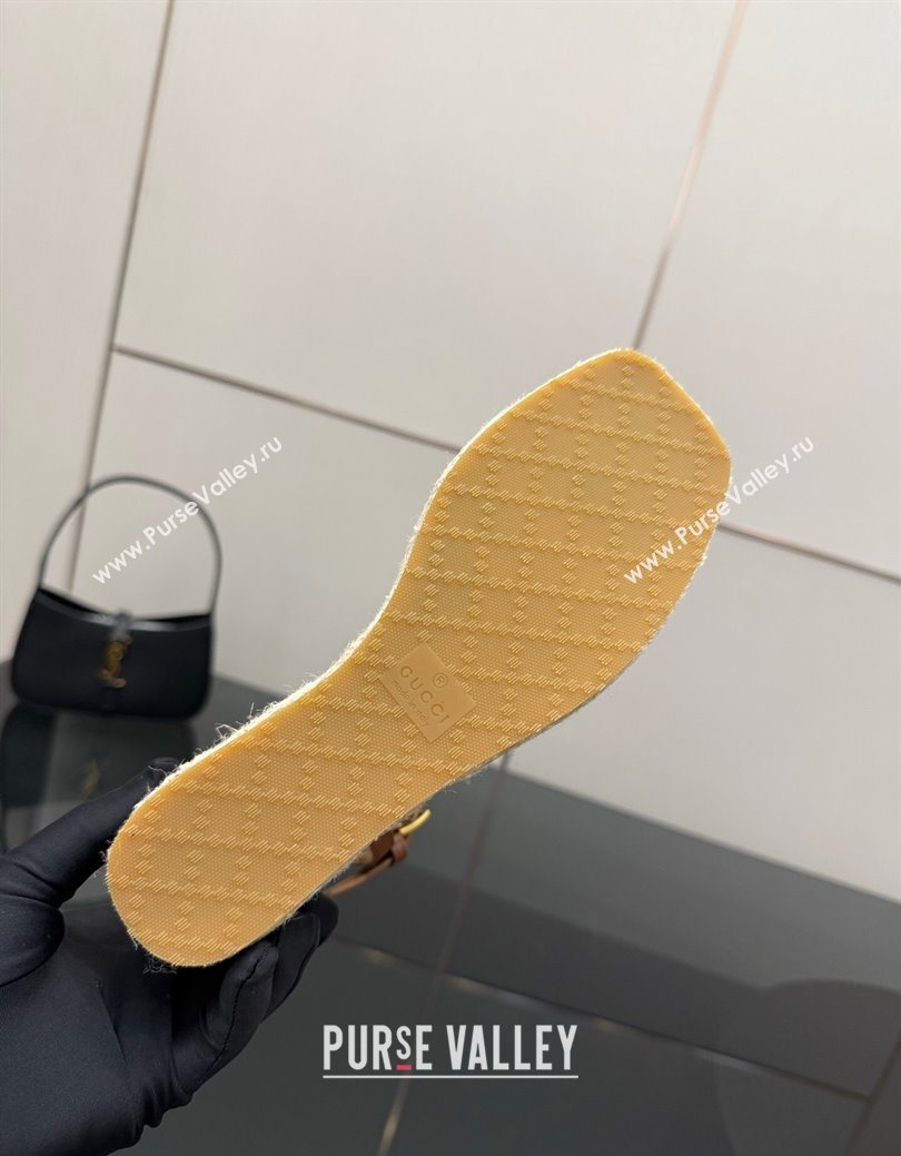 Gucci Espadrille Wedge Sandals 10cm in Leather with Horsebit Brown 2025 GG082802 (MD-250828036)