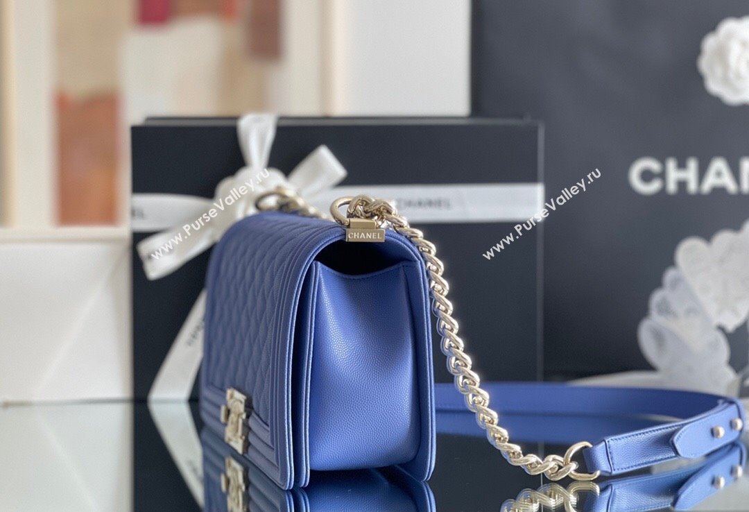 Chanel Original Grained Calfskin Medium Boy Flap Bag Light Gold/Blue 2023 Top Quality (MHE-23102513)