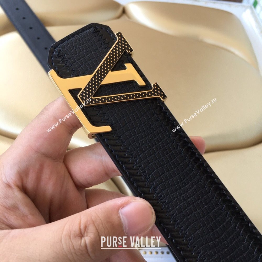 Louis Vuitton Lizard Embossed Calfskin Belt 3.8cm with LV Buckle Navy Blue/Gold 2021 (99-21011218)