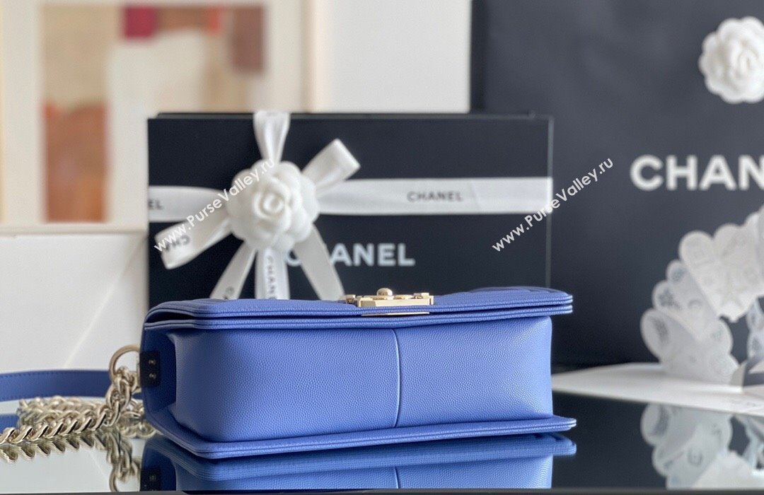 Chanel Original Grained Calfskin Medium Boy Flap Bag Light Gold/Blue 2023 Top Quality (MHE-23102513)