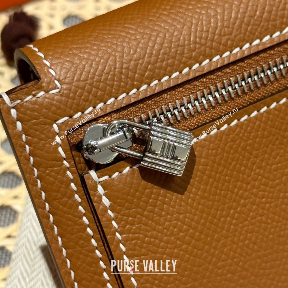 Hermes Kelly Pocket Compact Wallet in Epsom Leather Brown/Silver 2024（Handmade） (XX-241030017)