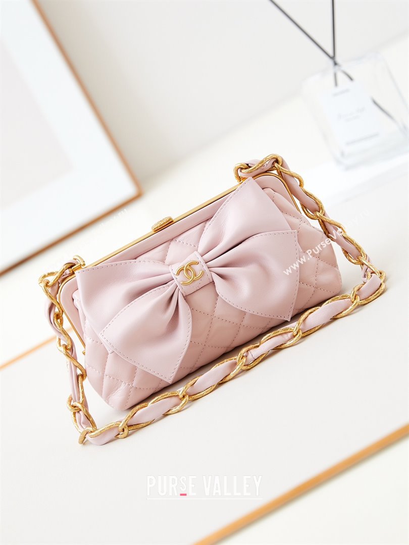 Chanel Bowknot Clutch with Chain in Crumpled Lambskin AP4027 Pink 2024 (YEZI-24072422)