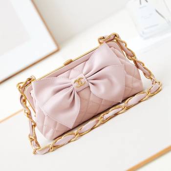 Chanel Bowknot Clutch with Chain in Crumpled Lambskin AP4027 Pink 2024 (YEZI-24072422)