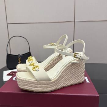 Gucci Espadrille Wedge Sandals 10cm in Leather with Horsebit White 2025 GG082802 (MD-250828037)