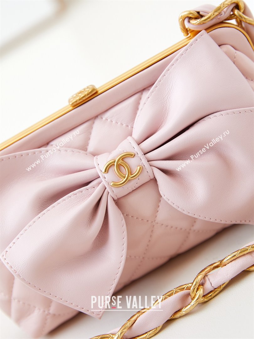 Chanel Bowknot Clutch with Chain in Crumpled Lambskin AP4027 Pink 2024 (YEZI-24072422)