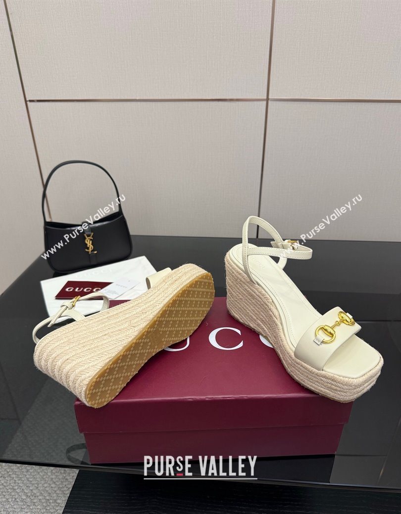 Gucci Espadrille Wedge Sandals 10cm in Leather with Horsebit White 2025 GG082802 (MD-250828037)