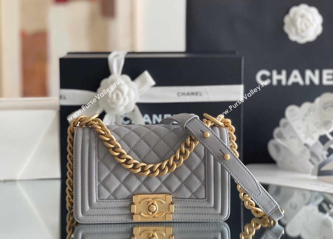 Chanel Original Grained Calfskin Small Boy Flap Bag Gold/Grey 2023 Top Quality (MHE-23102514)