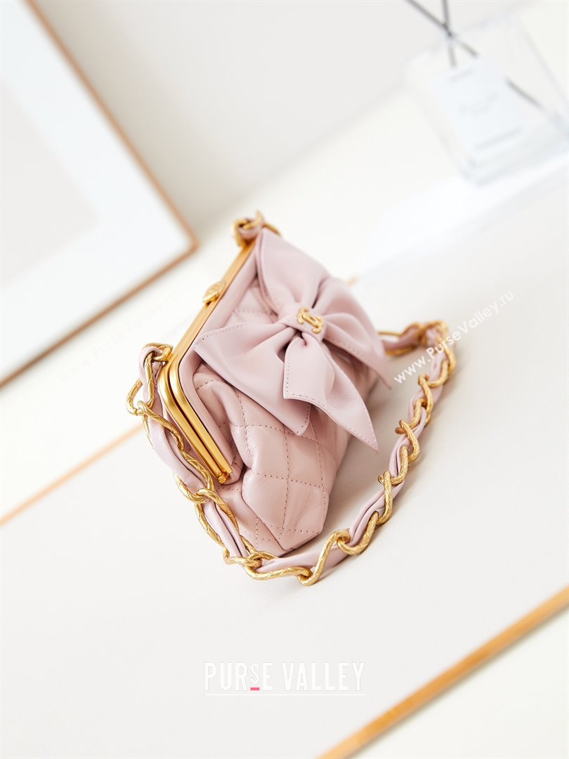 Chanel Bowknot Clutch with Chain in Crumpled Lambskin AP4027 Pink 2024 (YEZI-24072422)