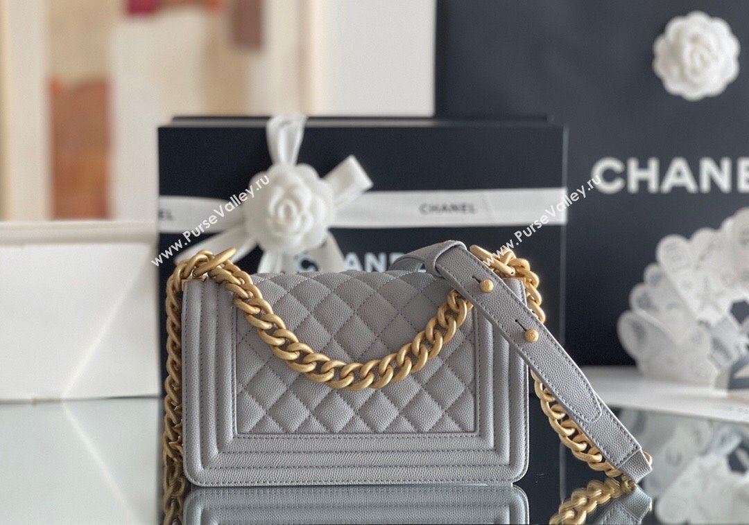 Chanel Original Grained Calfskin Small Boy Flap Bag Gold/Grey 2023 Top Quality (MHE-23102514)