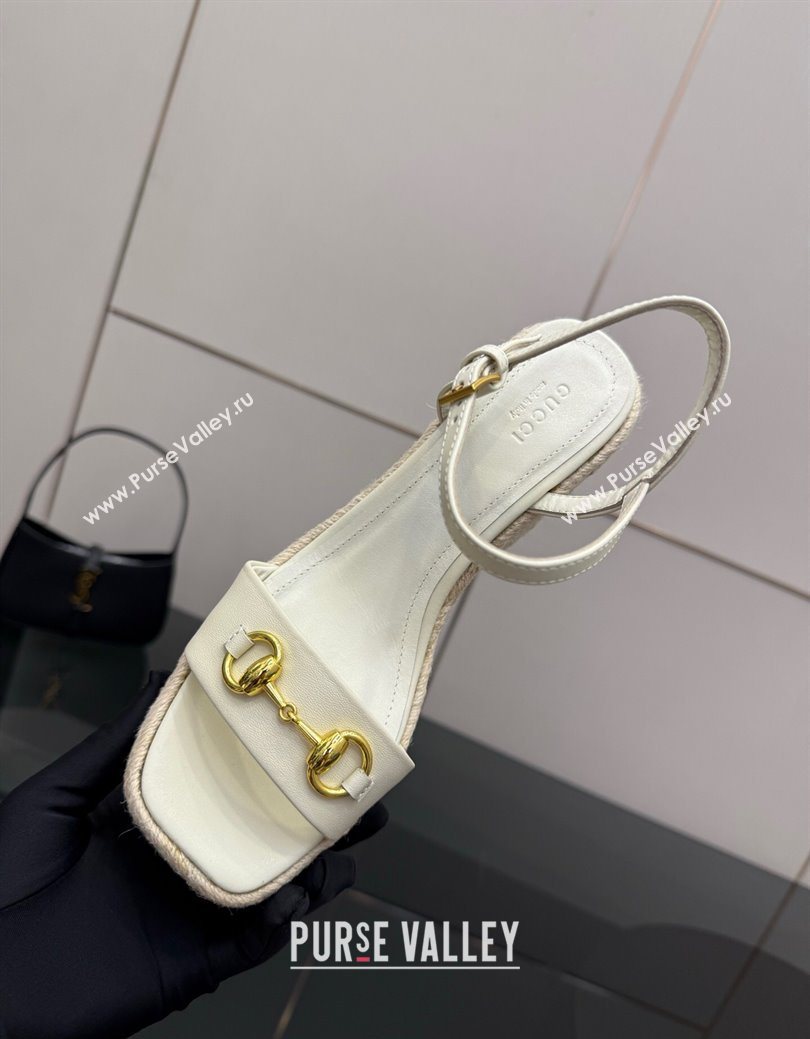 Gucci Espadrille Wedge Sandals 10cm in Leather with Horsebit White 2025 GG082802 (MD-250828037)