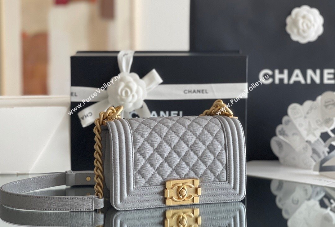 Chanel Original Grained Calfskin Small Boy Flap Bag Gold/Grey 2023 Top Quality (MHE-23102514)