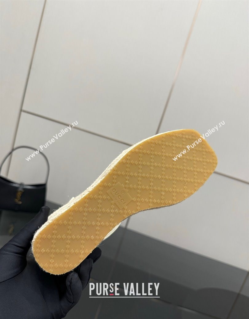 Gucci Espadrille Wedge Sandals 10cm in Leather with Horsebit White 2025 GG082802 (MD-250828037)