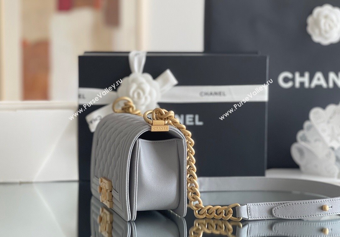 Chanel Original Grained Calfskin Small Boy Flap Bag Gold/Grey 2023 Top Quality (MHE-23102514)