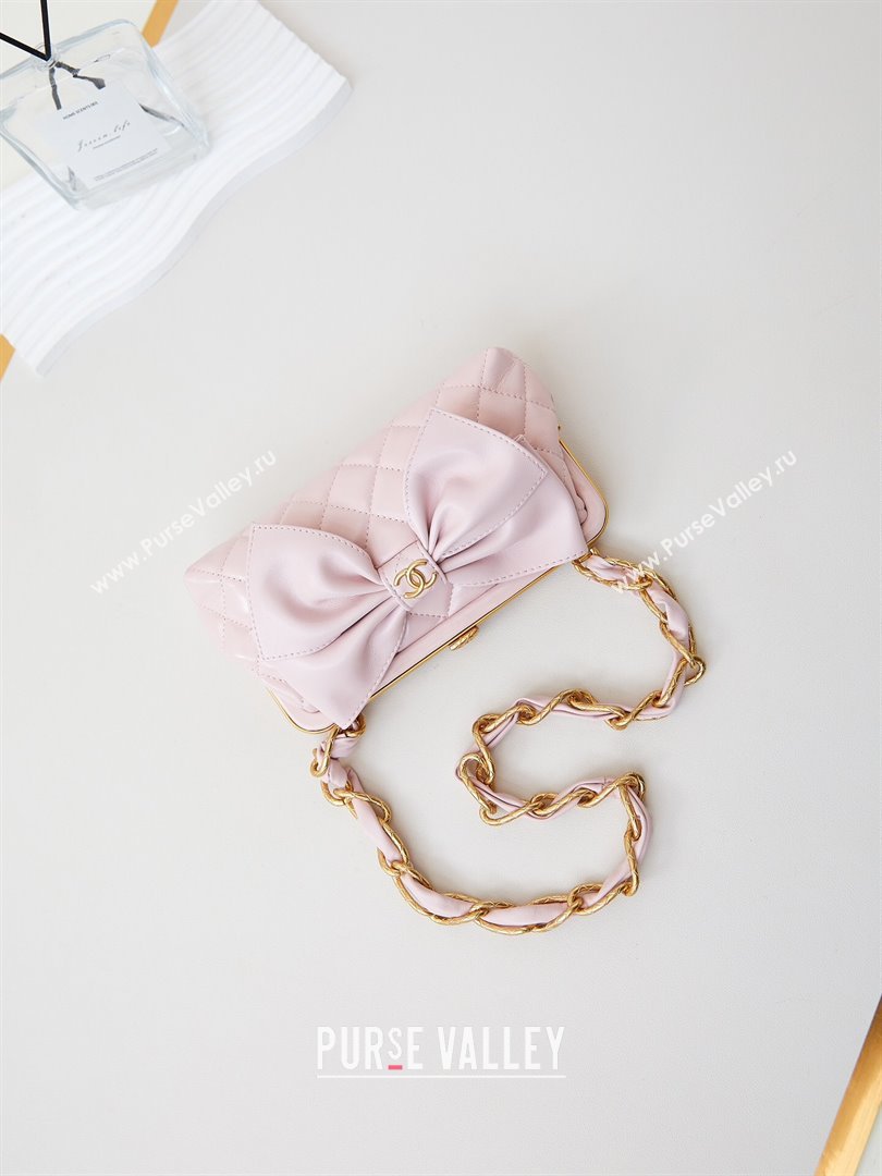 Chanel Bowknot Clutch with Chain in Crumpled Lambskin AP4027 Pink 2024 (YEZI-24072422)