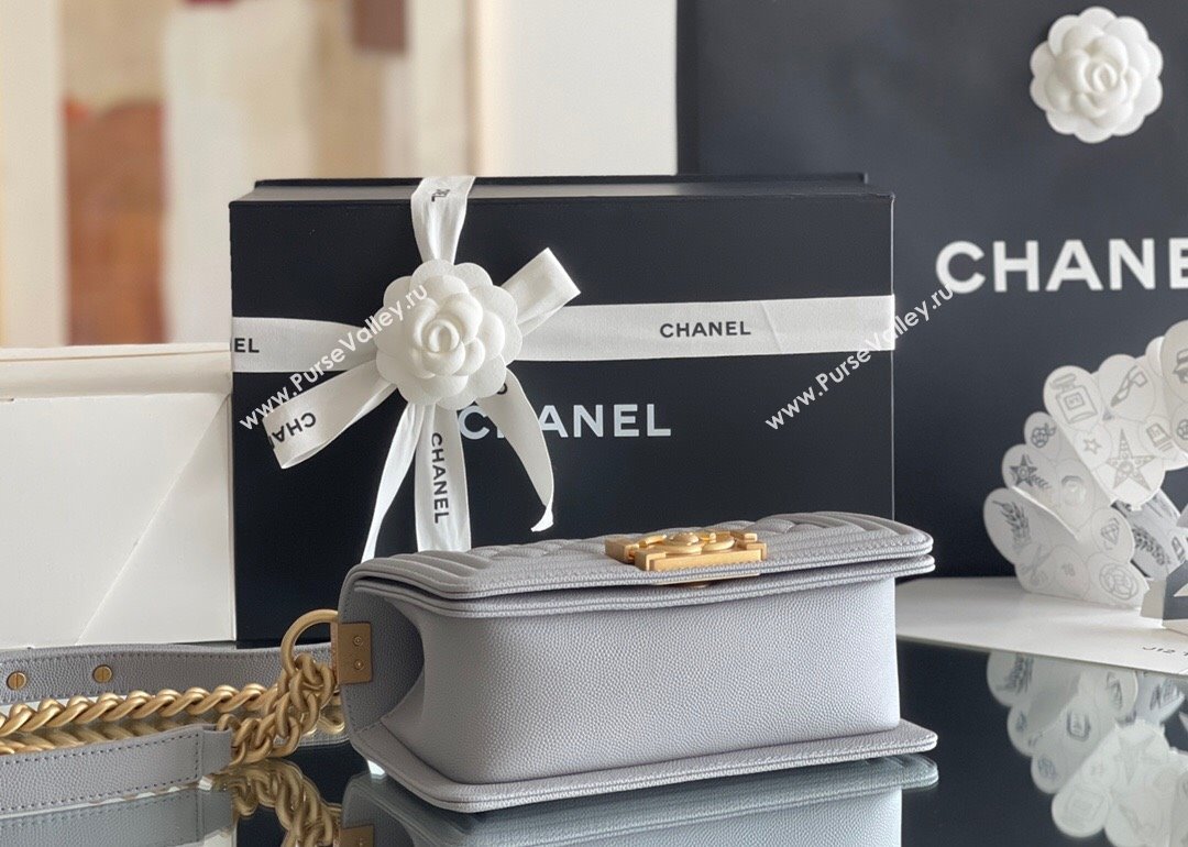 Chanel Original Grained Calfskin Small Boy Flap Bag Gold/Grey 2023 Top Quality (MHE-23102514)