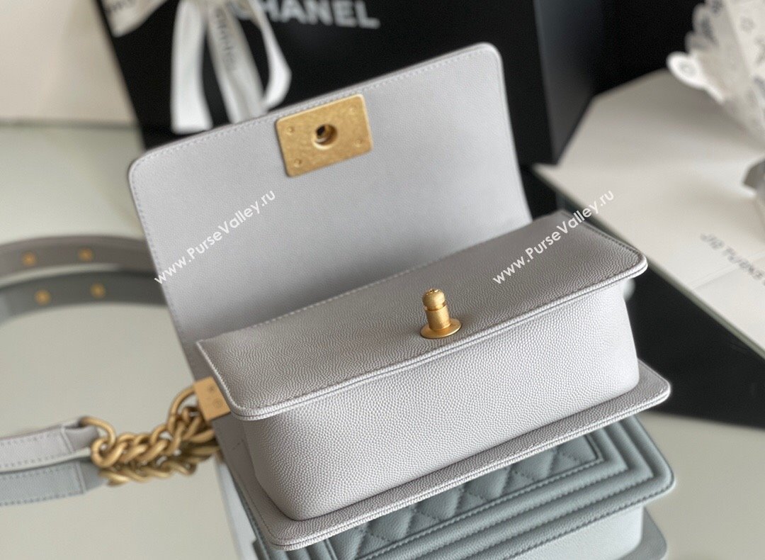 Chanel Original Grained Calfskin Small Boy Flap Bag Gold/Grey 2023 Top Quality (MHE-23102514)