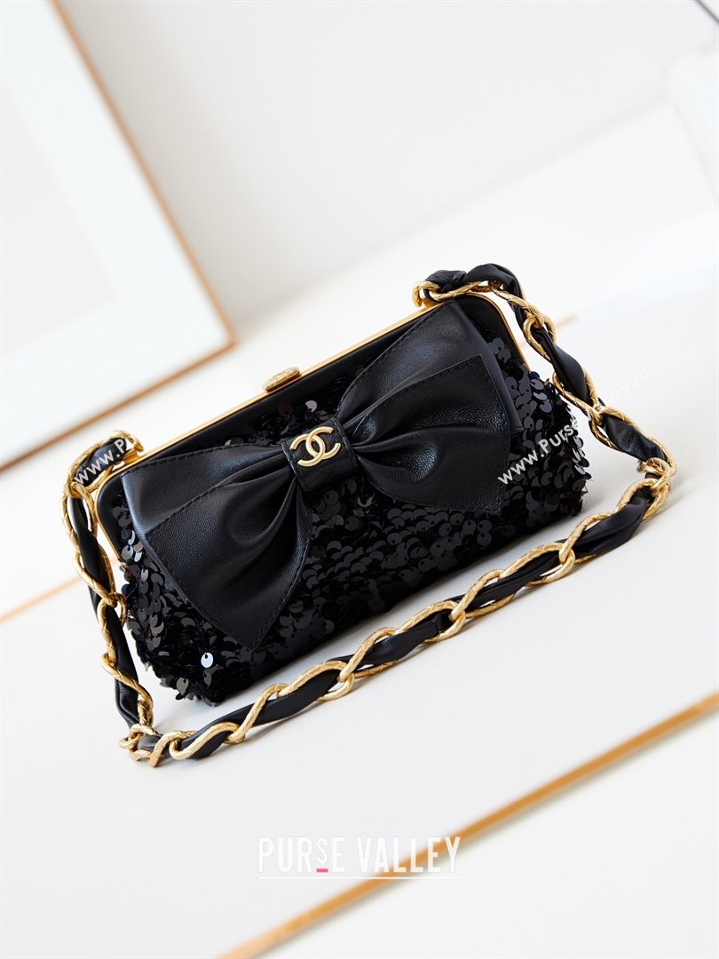 Chanel Bowknot Clutch with Chain in Sequins AP4027 Black 2024 (JY-24072423)